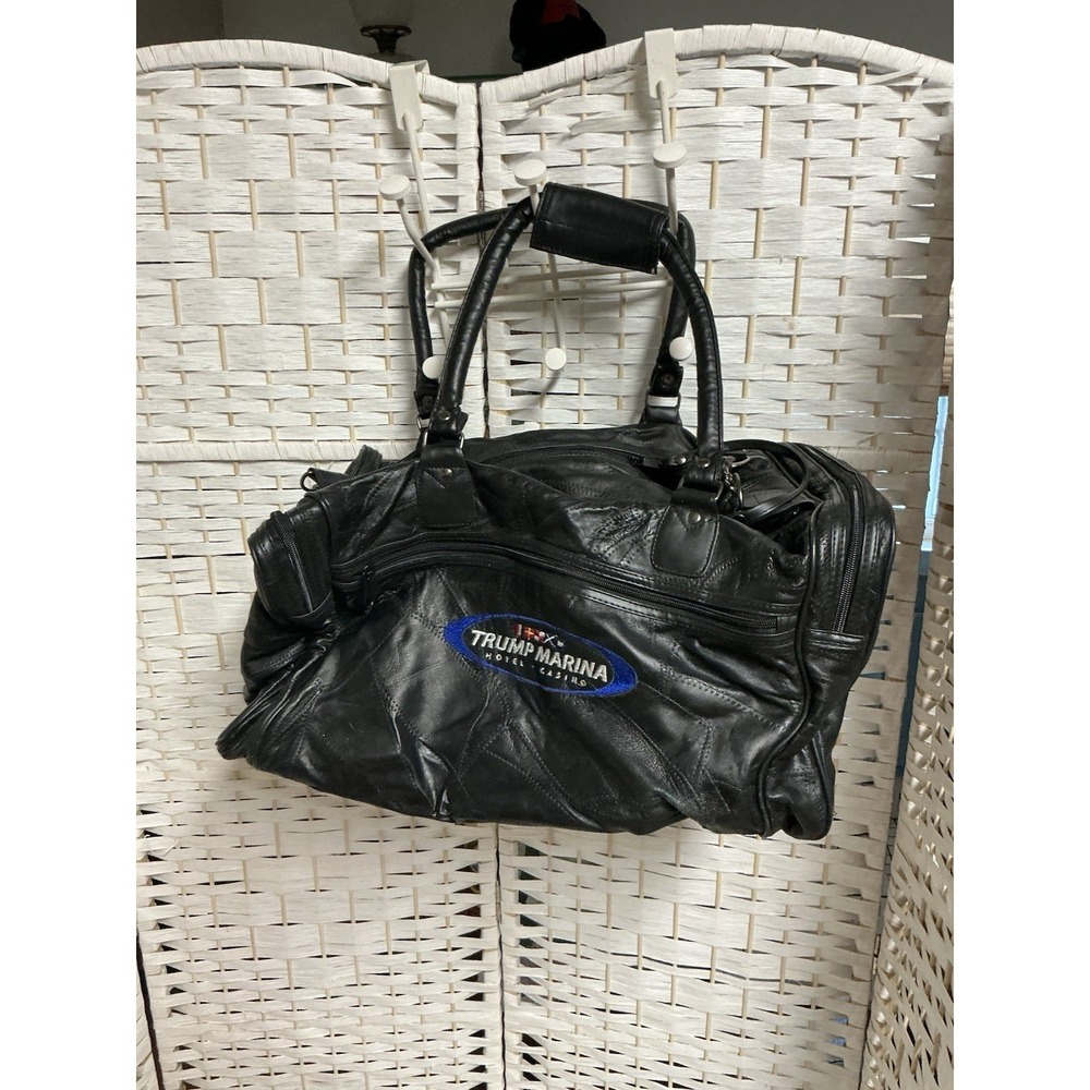 Vintage Trump Marina Hotel Casino‎ Leather Duffle Travel Bag, Atlantic City NJ